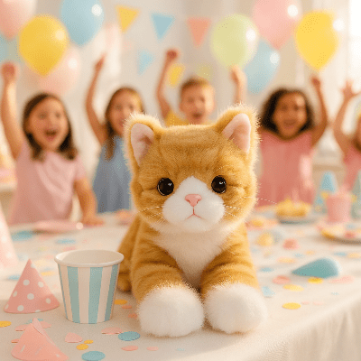 peluche-chat-roux-sur-table-a-une-anniversaire
