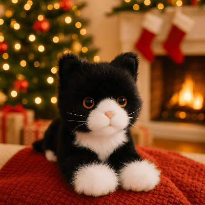 une-peluche-chat-sous-le-sapinde-noel