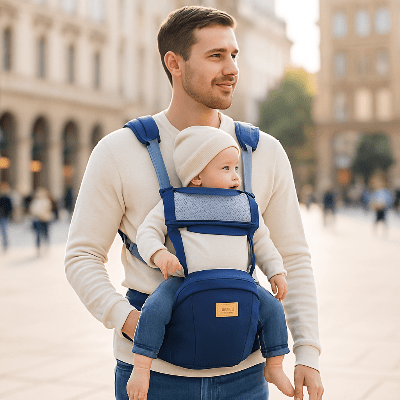 papa-qui-fait-une-promenade-avec-bebe-dans-sont-porte-bebe-tabouret